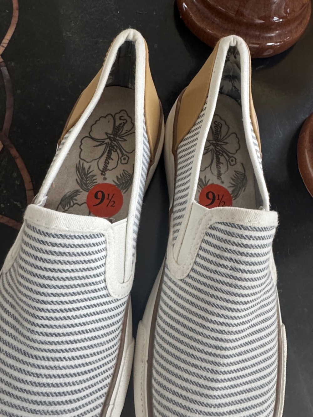 Tommy Bahama Slip-On Canvas Sneakers in Navy Stripe | 9 1/2 runs big - Picture 2 of 9